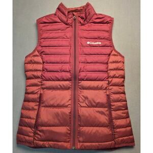 Columbia Womens‎ Small Puffer Vest Duck Down Maroon Full Zip Pockets Sleeveless
